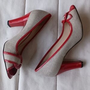 Jon Josef Red and Cream Peep Toe Heels_7